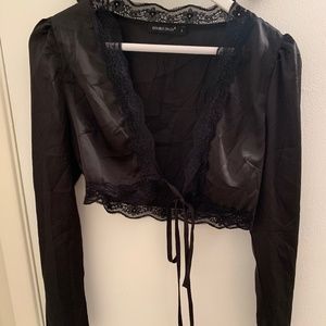Longsleeve Black Silk Tie Shirt